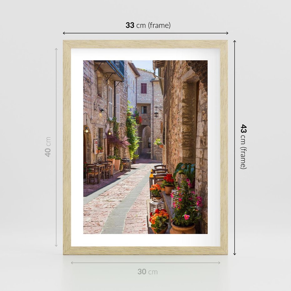 Plakat w ramie 30x40 - Malownicze Zakątki Miasta - uliczka, perspektywa - rama drewno