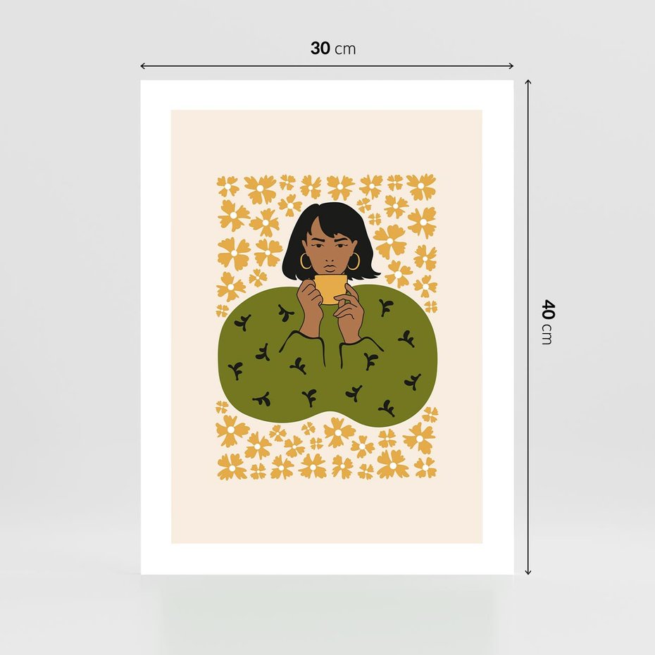 Plakat bez ramy 30x40 - Wewnętrzne Fale - nowoczesny plakat, kobieta otoczona liśćmi