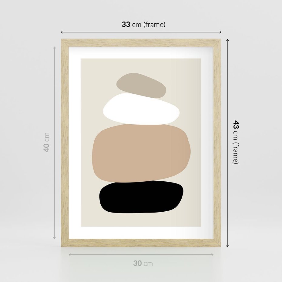 Plakat w ramie 30x40 - Zgeometryzowane Kształty - modernistyczny plakat, obłe kształty - rama drewno
