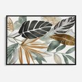 Obraz w ramie 70x50 - Współbrzmienie wewnętrznego ja - kompozycja z tropikalnych liści, stonowane kolory - rama czarna