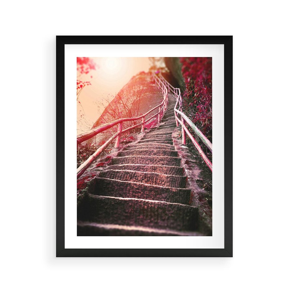 Plakat w ramie 40x50 - Schody prowadzące do nieznanych ścieżek - schody, ścieżka - rama czarna