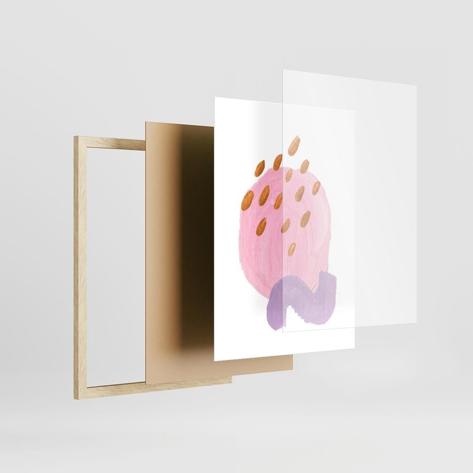 Plakat w ramie 30x40 - Migoczące Pastelowe Kształty - akwarela, minimalizm - rama drewno