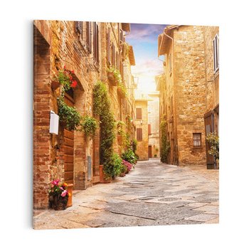 Obraz na płótnie 30x30 - Urok uliczki miejskiej z kwiatami - sklep, uliczka