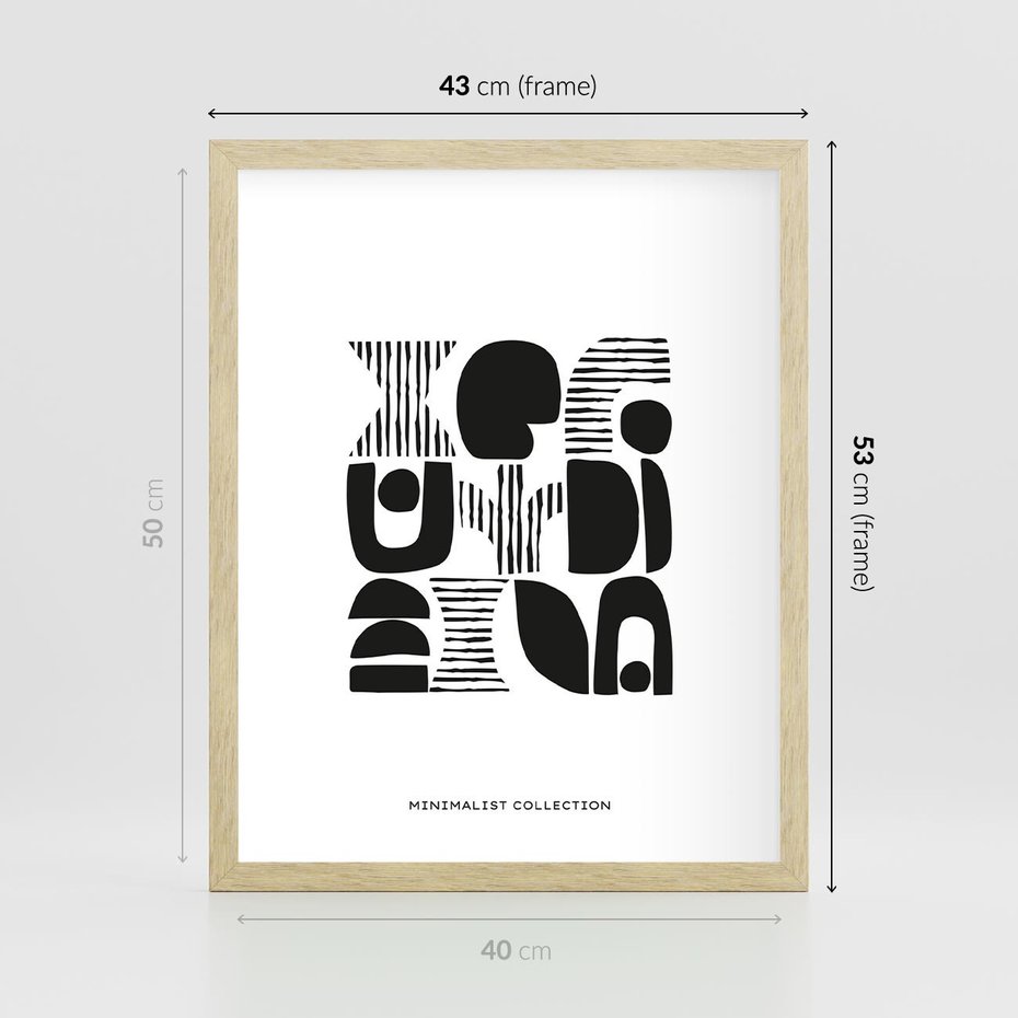 Plakat w ramie 40x50 - Taniec Dziwacznych Kresek - minimalistyczny plakat, czarno biały - rama drewno