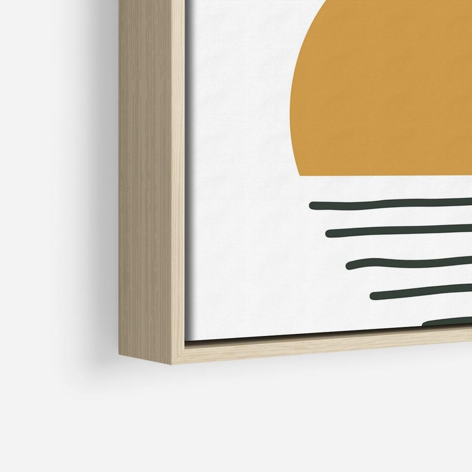 Obraz w ramie 50x50 - Kolory Przyszłości - kompozycja kół i kresek, ciepłe kolory - rama drewno