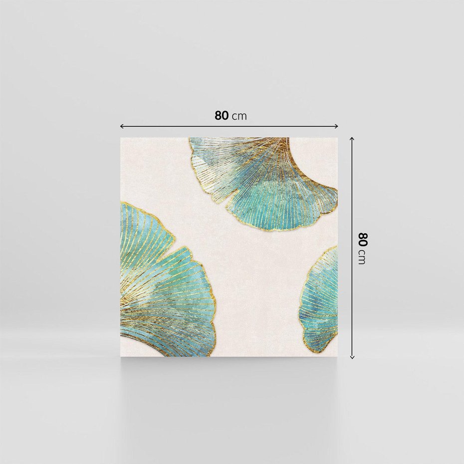 Obraz na płótnie 80x80 - Złota Melodia Liści - złote, turkusowe liście miłorzębu