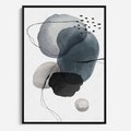 Obraz w ramie 70x100 - Wibracje Kształtów - abstrakcyjne plamy akwarelowe, czarny szkic - rama czarna