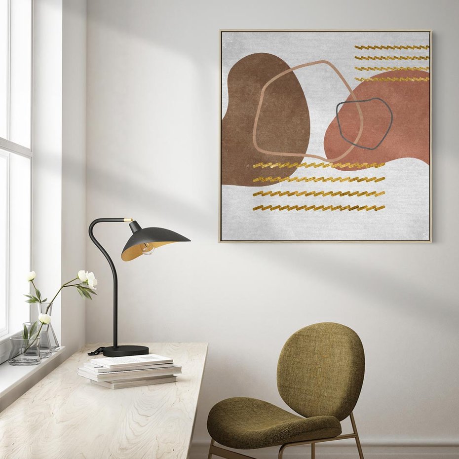 Obraz w ramie 50x50 - Odbicie światła serca - abstrakcyjne rozlane plamy, boho styl - rama drewno