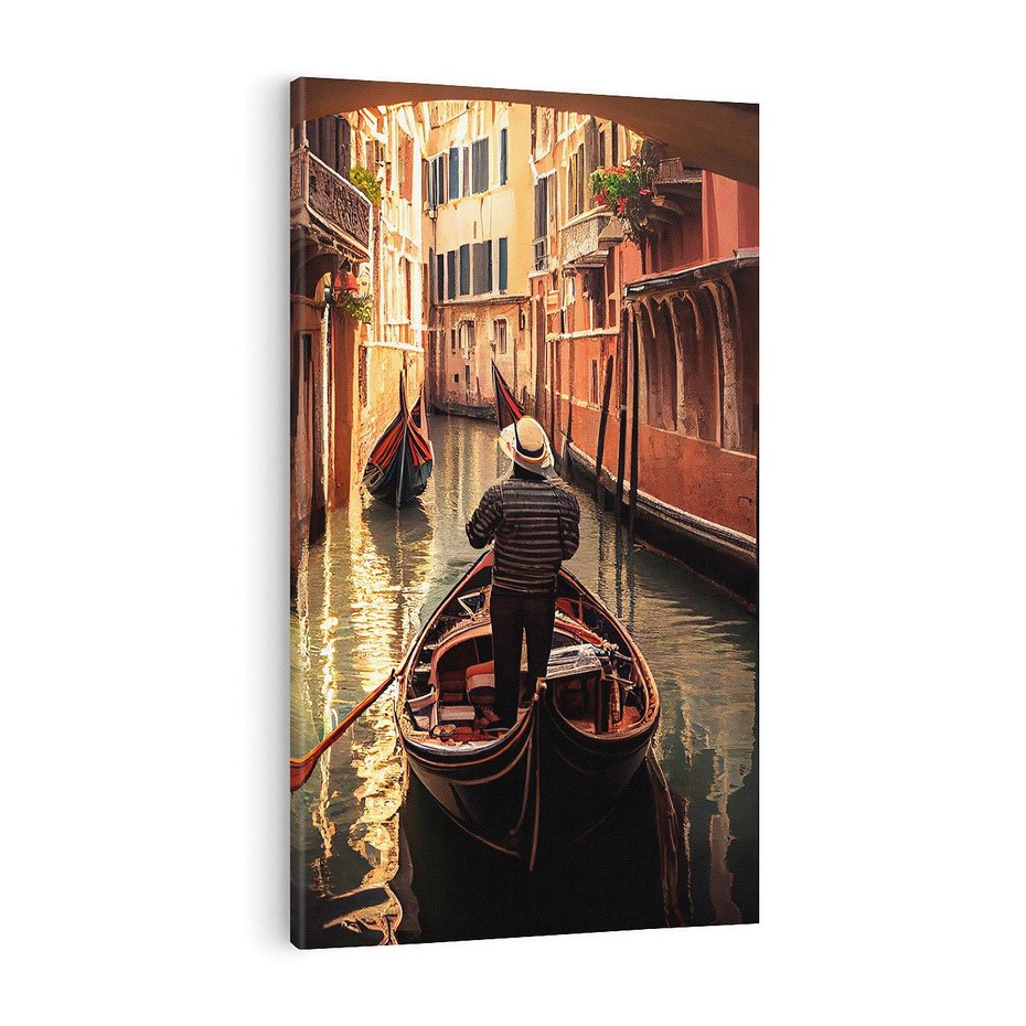Obraz na płótnie 80x120 - Spokojna Wenecja - gondolier w gondoli, kanały Wenecji