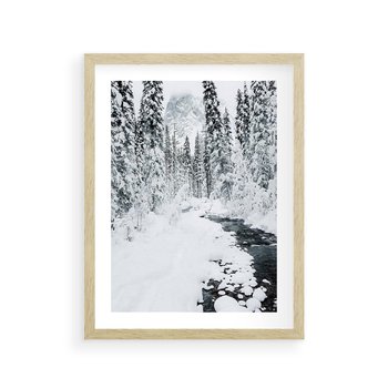Plakat w ramie 30x40 - Spokój Zimowego Lasu w Górach - zima w lesie, w górach - rama drewno