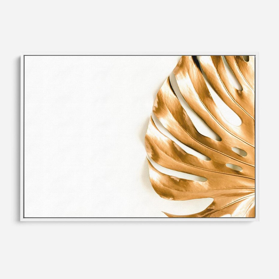 Obraz w ramie 120x80 - Przyjemność dla Oczu - złote, liście - rama biała