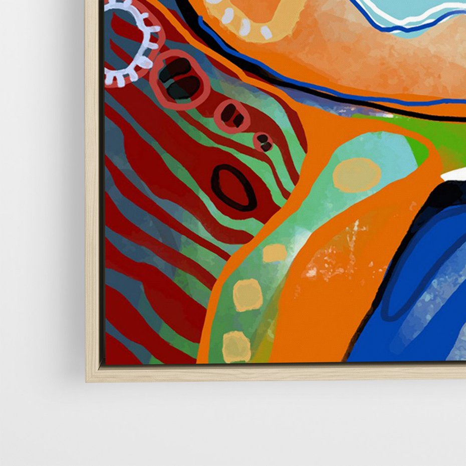 Obraz w ramie 50x70 - Kolorowe Wnętrza Kształtów - abstrakcyjny portret kobiety, twarz - rama drewno