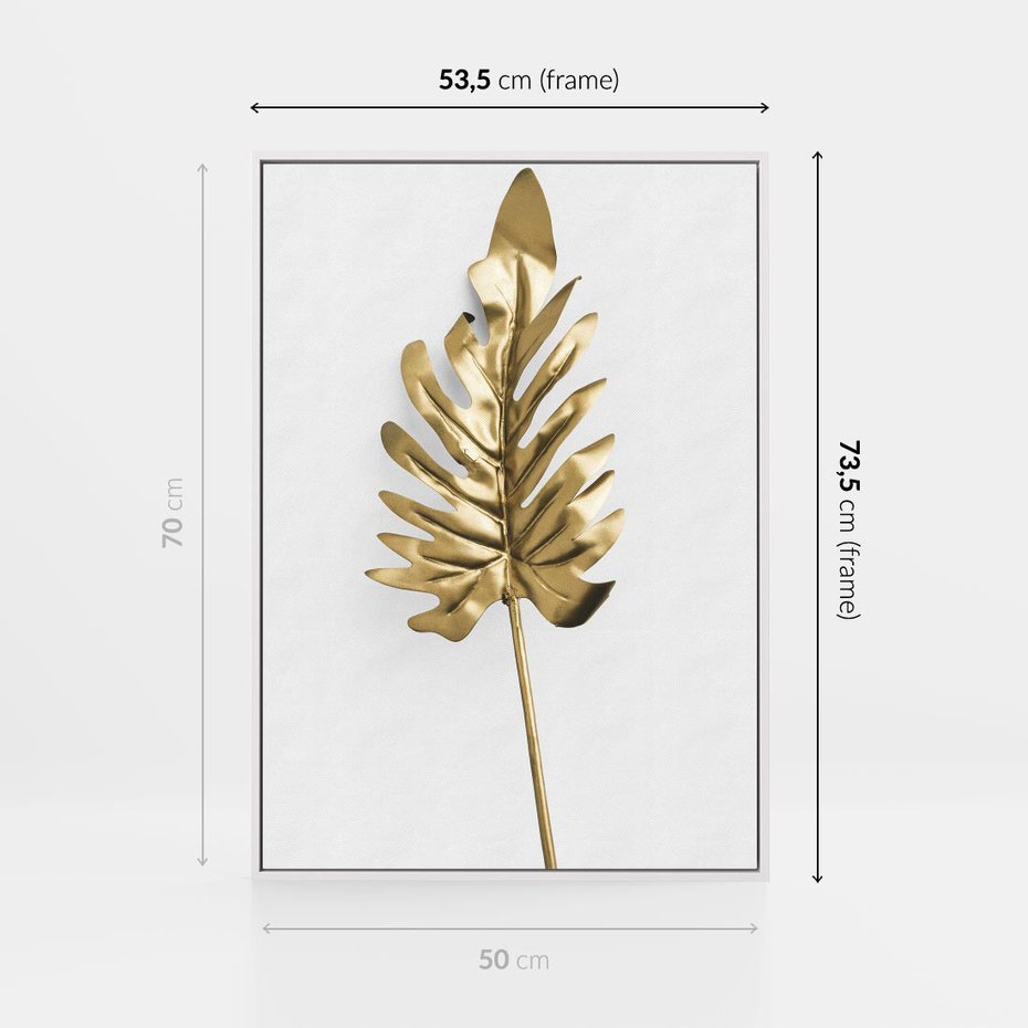 Obraz w ramie 50x70 - Ponadczasowy Urok - złote, liście - rama biała