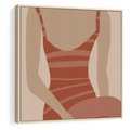 Obraz w ramie 50x50 - Kobiece Retro - minimalistyczny boho plakat, retro kobieta w stroju kąpielowym - rama drewno