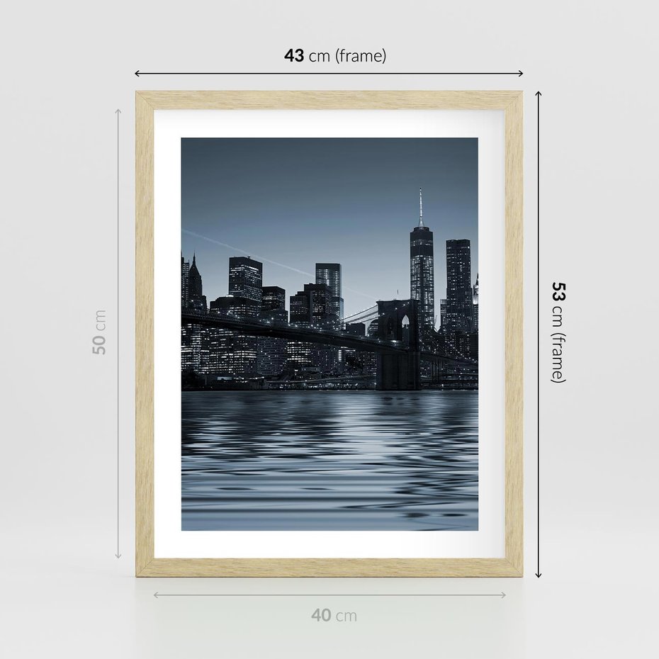 Plakat w ramie 40x50 - Nocne pejzaże miasta - miasto, nocą - rama drewno