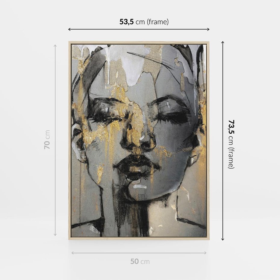 Obraz w ramie 50x70 - Kobieta - Abstrakcyjne Malowidło - złote, usta abstrakcja - rama drewno