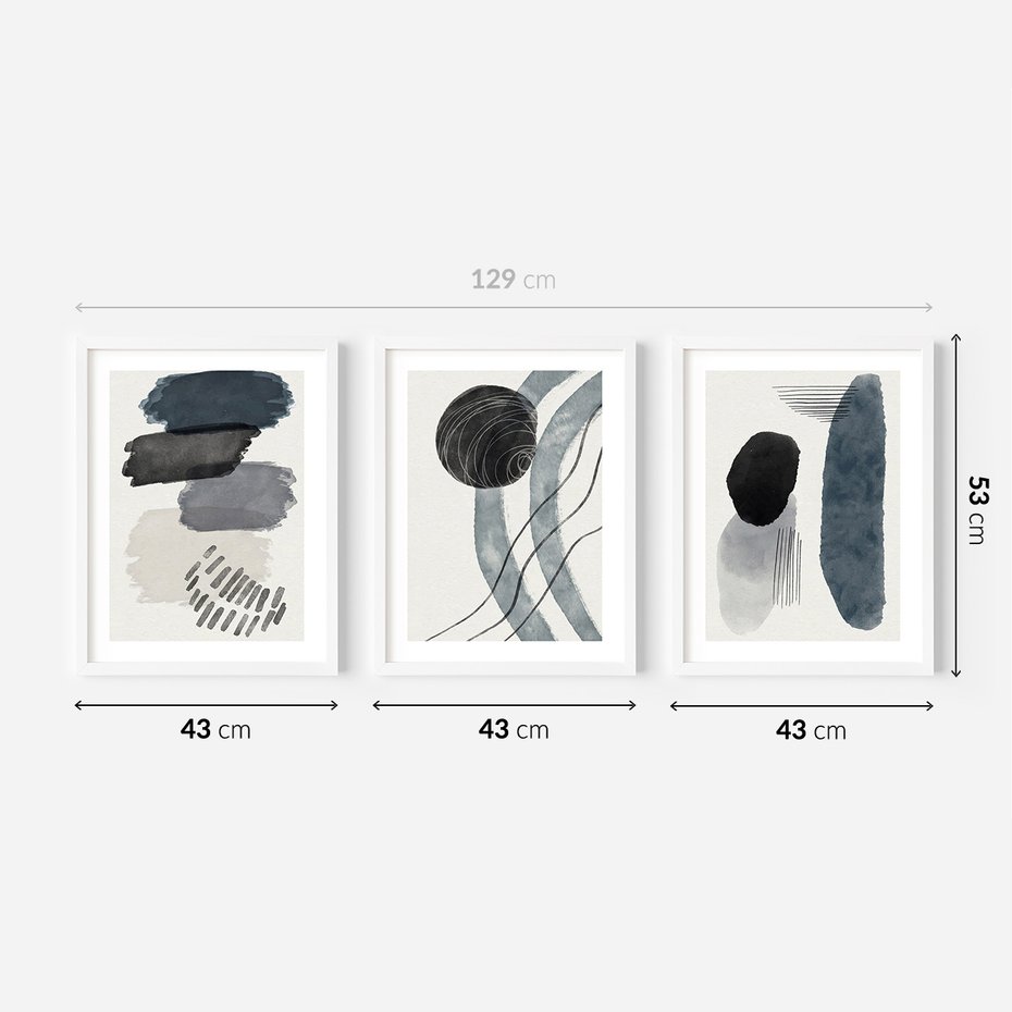 Zestaw obrazy w ramie 40x50 galeria - Akwarela, plamy, graficzne - rama biała