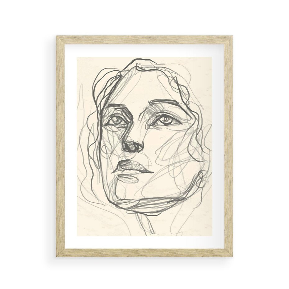 Plakat w ramie 40x50 - Konturem Uchwycone - plakat, minimalistyczny szkic - rama drewno