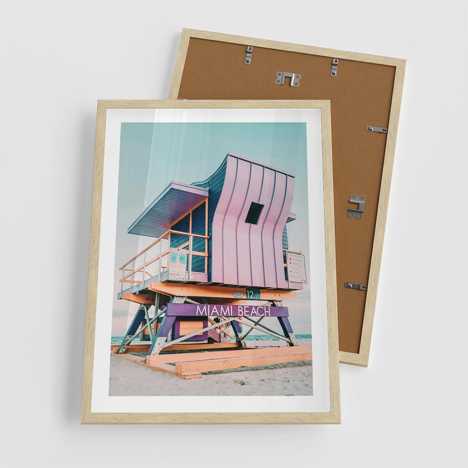 Plakat w ramie 50x70 - Miami Beach - plaża miami, domek ratownika - rama drewno