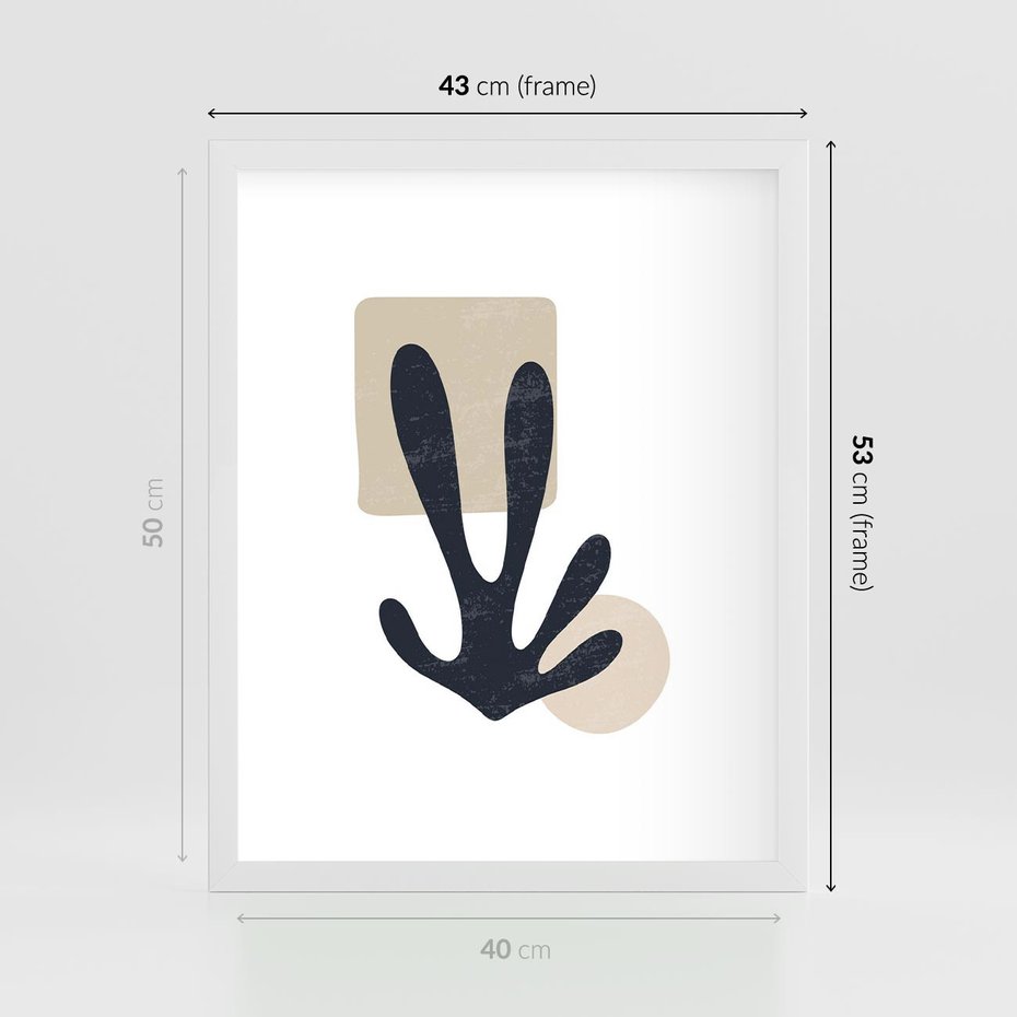 Plakat w ramie 40x50 - Granatowa Odsłona - minimalistyczna nowczesna grafika, styl matisse - rama biała