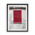Plakat w ramie 50x70 - Okno z Czerwonymi Okiennicami - stare okno, kamienica - rama czarna