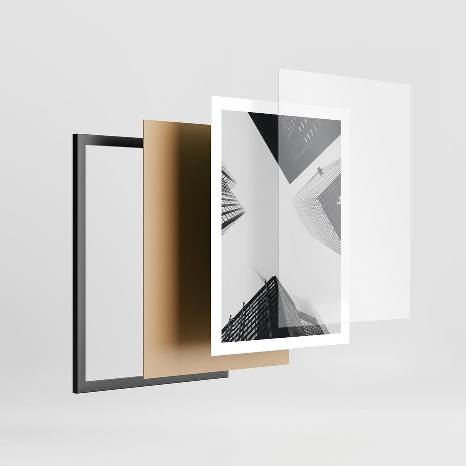 Plakat w ramie 50x70 - Nowoczesna Dynamika - perspektywa, wieżowce - rama czarna