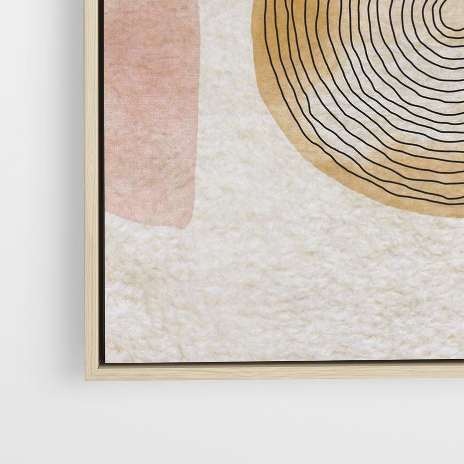 Obraz w ramie 80x80 - Zapisane w promieniach słońca - beżowe strukturalne tło, koła - rama drewno