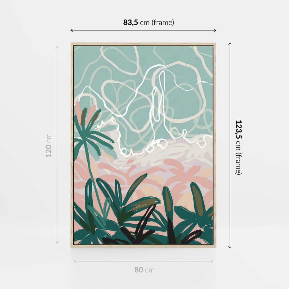 Obraz w ramie 80x120 - Rajski Stan - pastelowy krajobraz, nowoczesny plakat - rama drewno