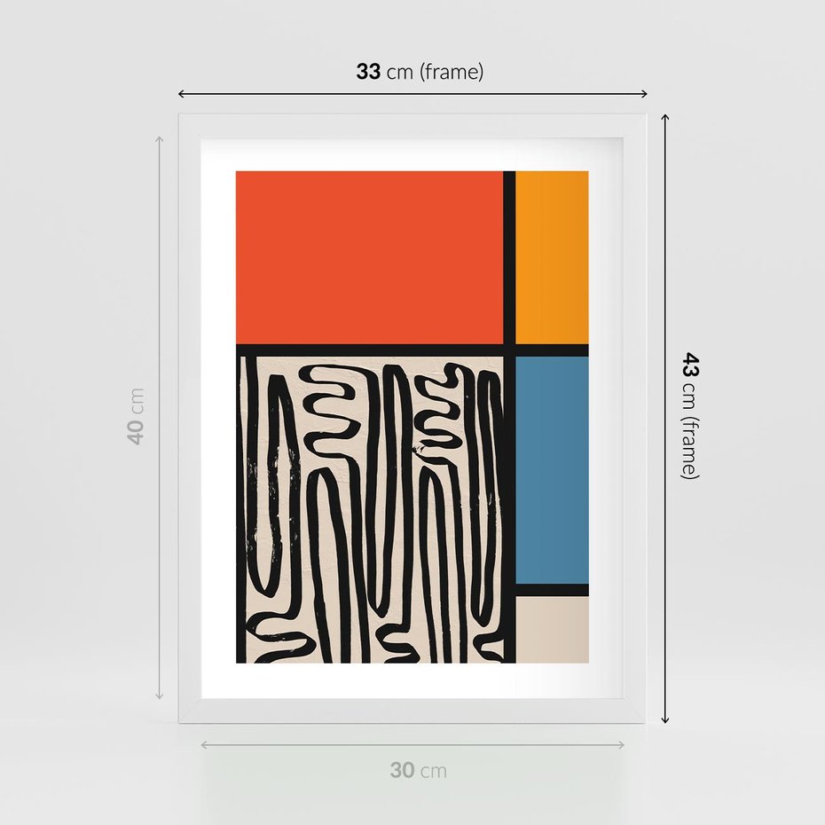 Plakat w ramie 30x40 - Podróżne Wibracje Serca - abstrakcyjny obraz, proste linie - rama biała