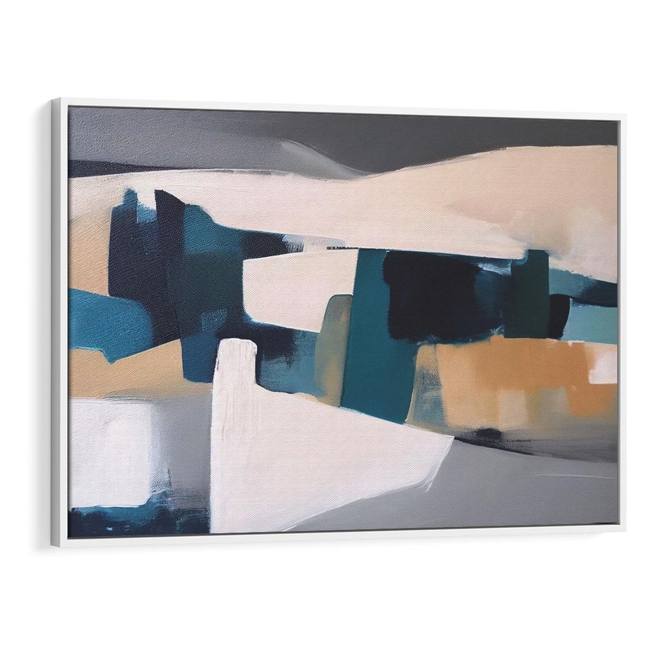 Obraz w ramie 70x50 - Turkusowe Maźnięcia - obraz, abstrakcja - rama biała