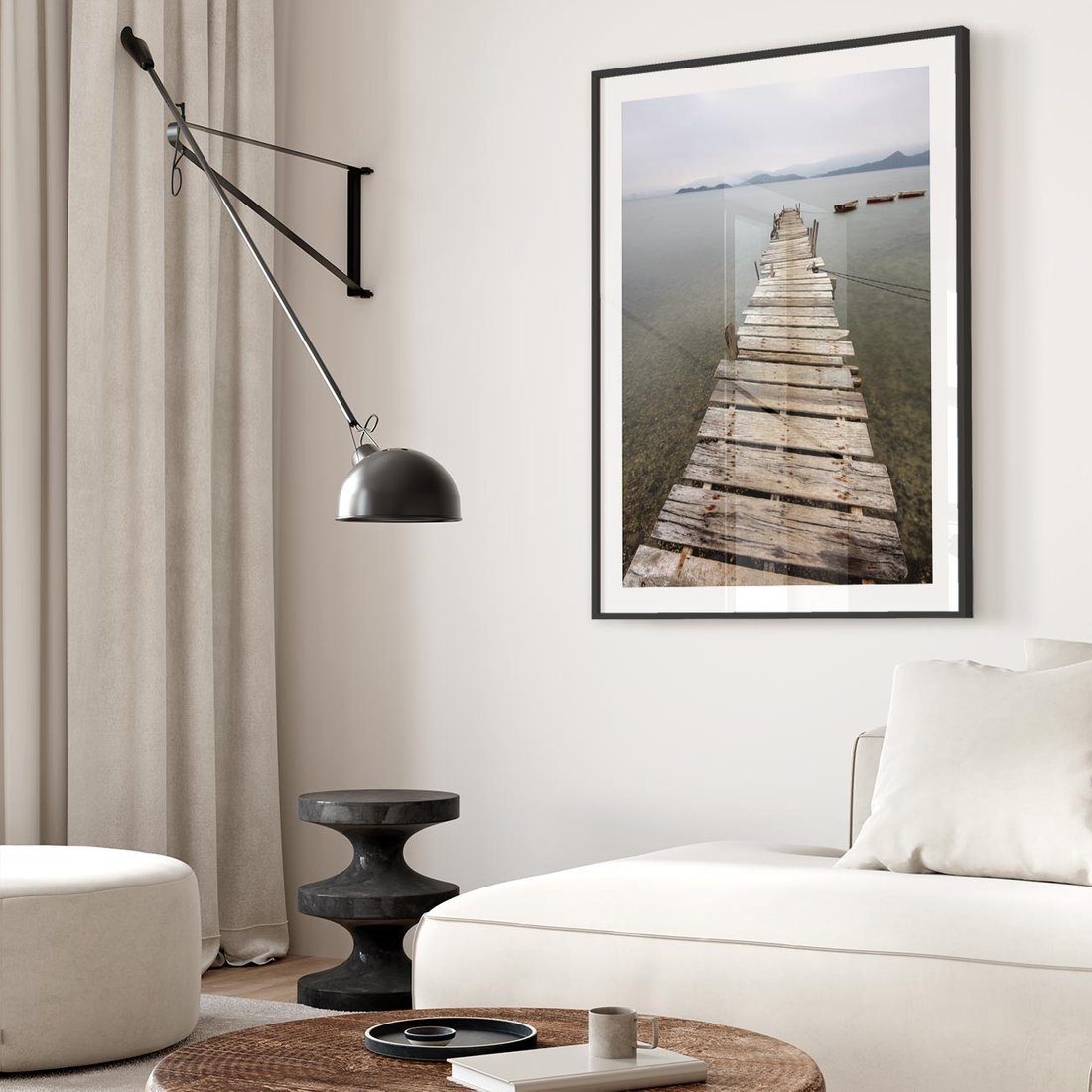 Plakat w ramie 40x50 - Jeziorne Refleksje - pomost, jezioro - rama czarna