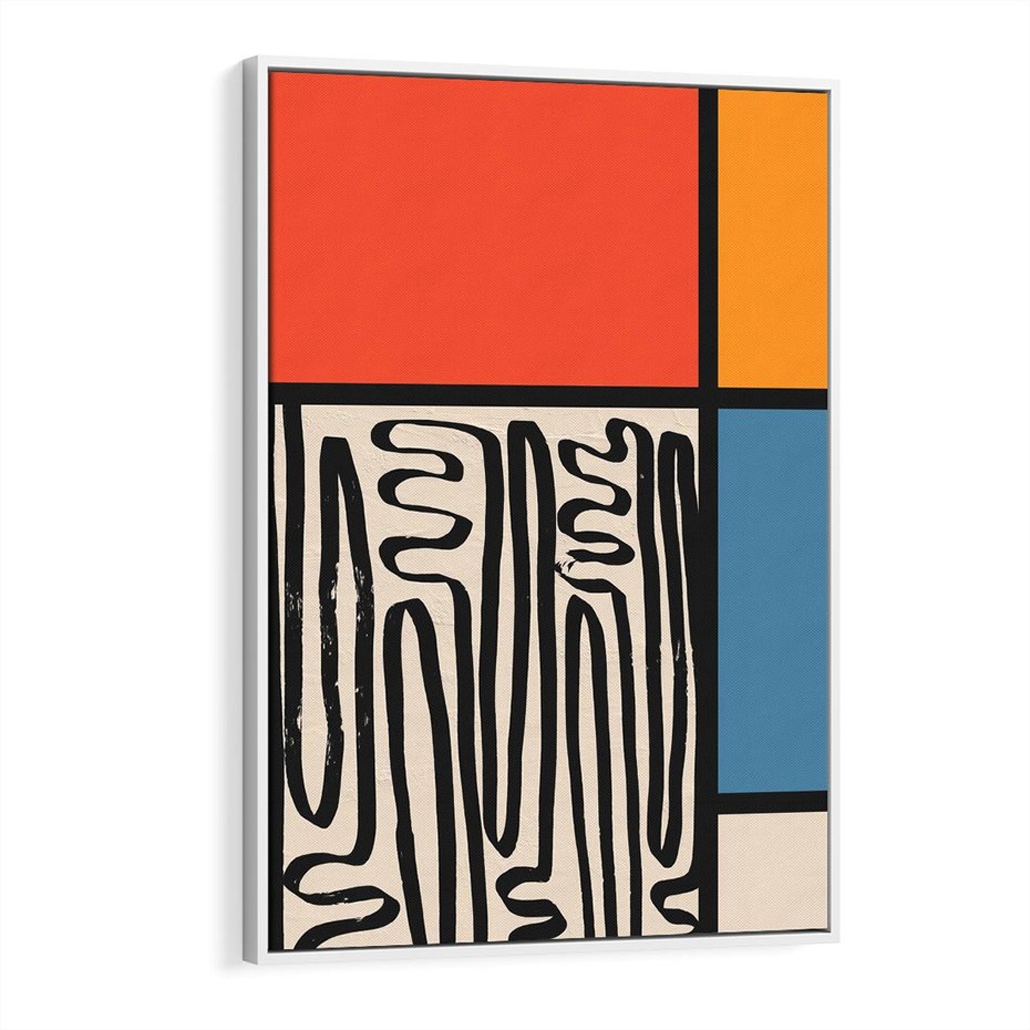 Obraz w ramie 70x100 - Podróżne Wibracje Serca - abstrakcyjny obraz, proste linie - rama biała