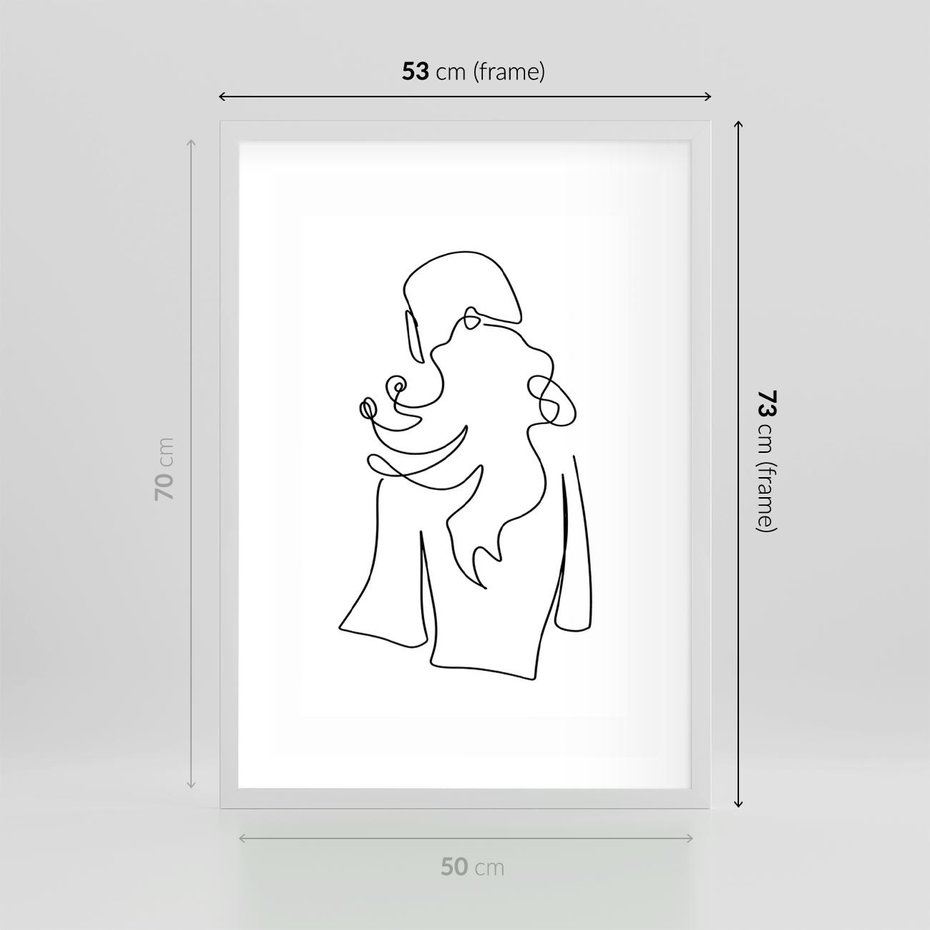 Plakat w ramie 50x70 - Zaklęte Linie - szkic kobiety, jedną linia - rama biała