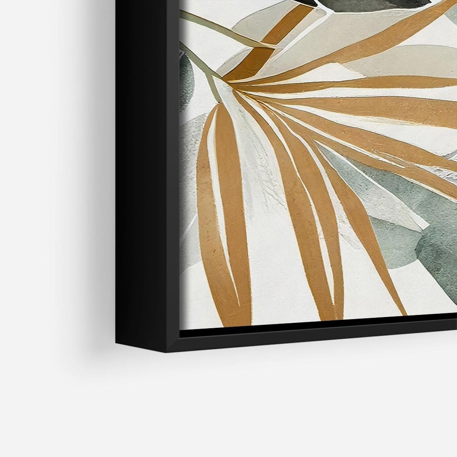 Obraz w ramie 50x50 - Współbrzmienie wewnętrznego ja - kompozycja z tropikalnych liści, stonowane kolory - rama czarna