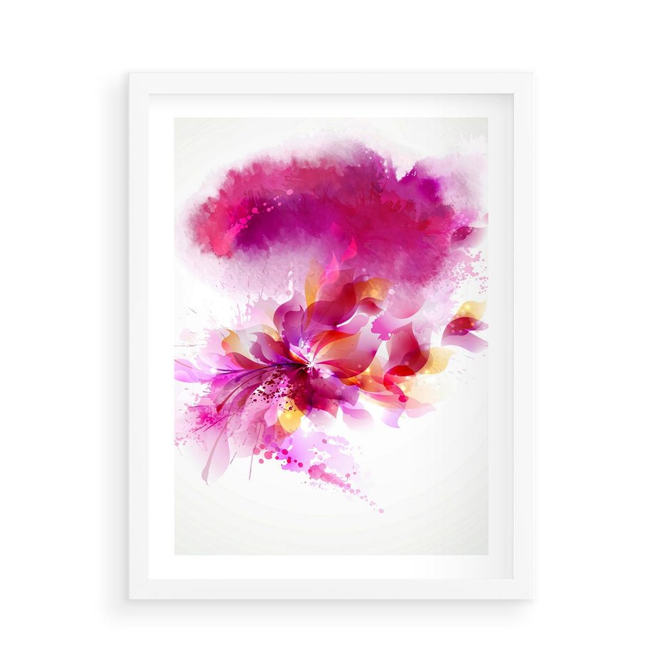 Plakat w ramie 50x70 - Kwiaty abstrakcji - abstrakcja, kwiaty - rama biała