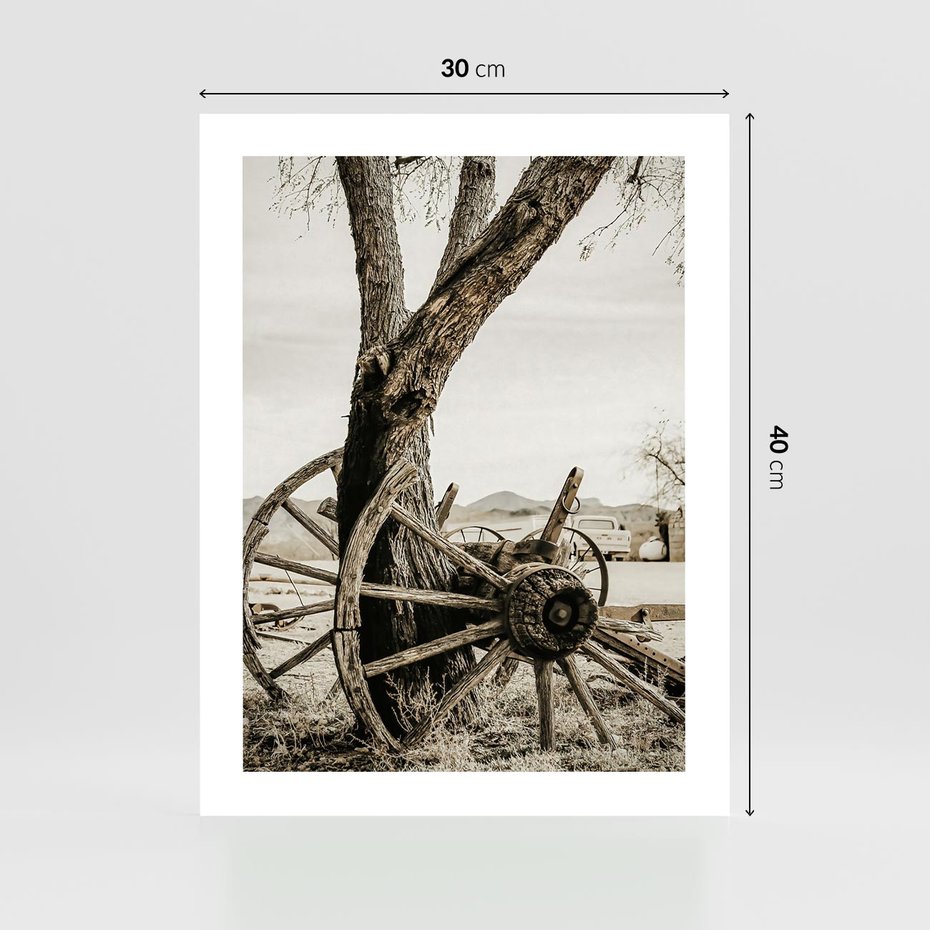 Plakat bez ramy 30x40 - Rustykalna Tradycja - koło starego wozu, rustykalny styl