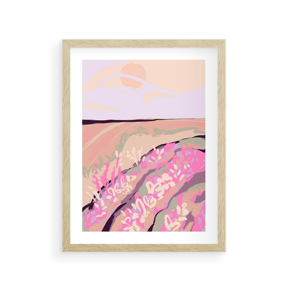 Plakat w ramie 30x40 - Harmonijny Świt - pastelowy krajobraz, nowoczesny plakat - rama drewno