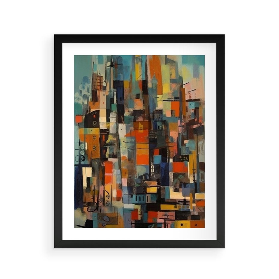 Plakat w ramie 40x50 - Zaklęte Odbicia Nienormalności - styl mid century, nowoczesna sztuka - rama czarna