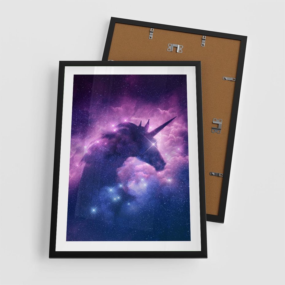 Plakat w ramie 50x70 - Mityczna podróż - kosmos, jednorożec - rama czarna