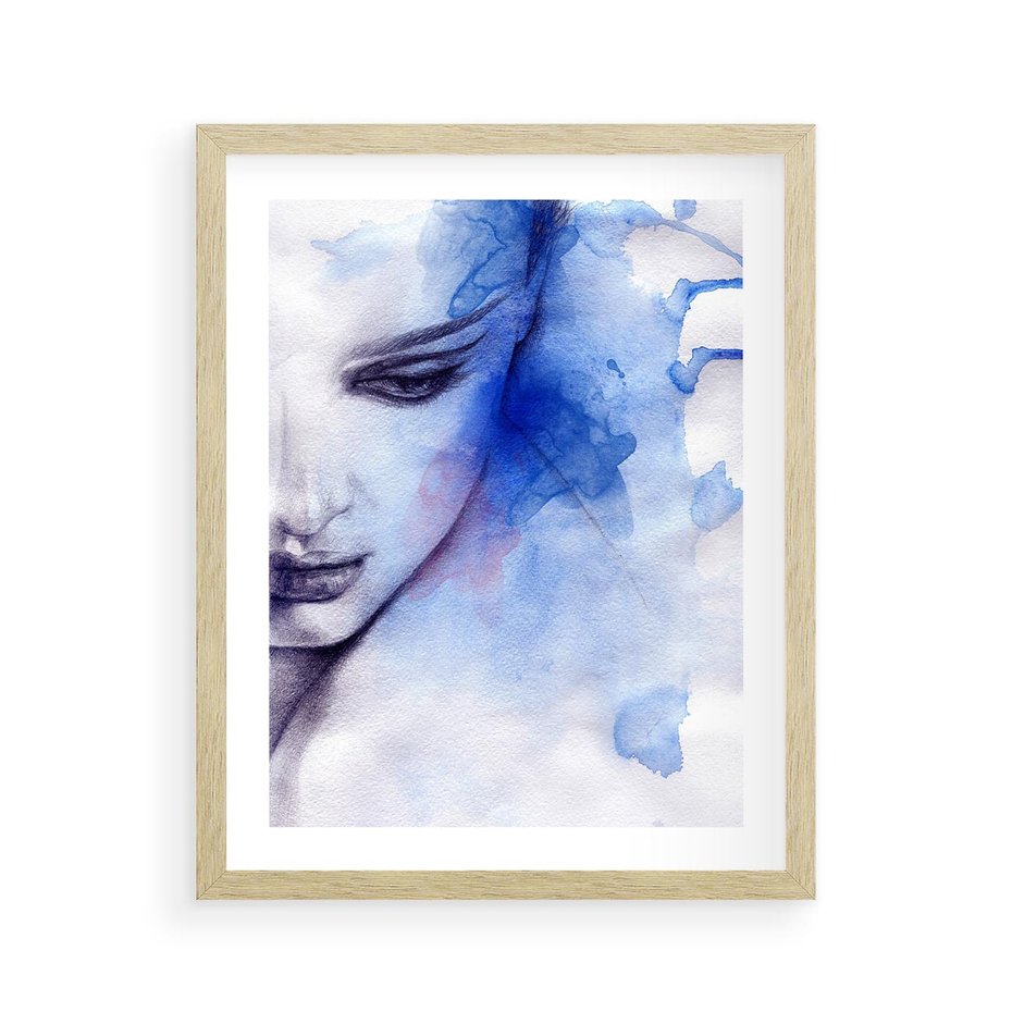 Plakat w ramie 40x50 - Graficzna magia kobiecej twarzy - grafika, kobieta - rama drewno