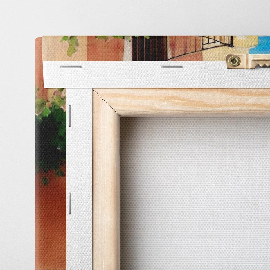 Obraz na płótnie 50x70 - Spokój Miasta nad Morzem - akwarela, sródziemnomorski klimat