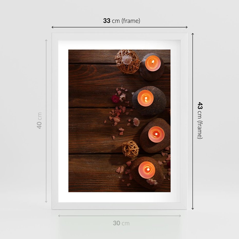 Plakat w ramie 30x40 - Relaksujące spa z pochodniami - spa, świece - rama biała