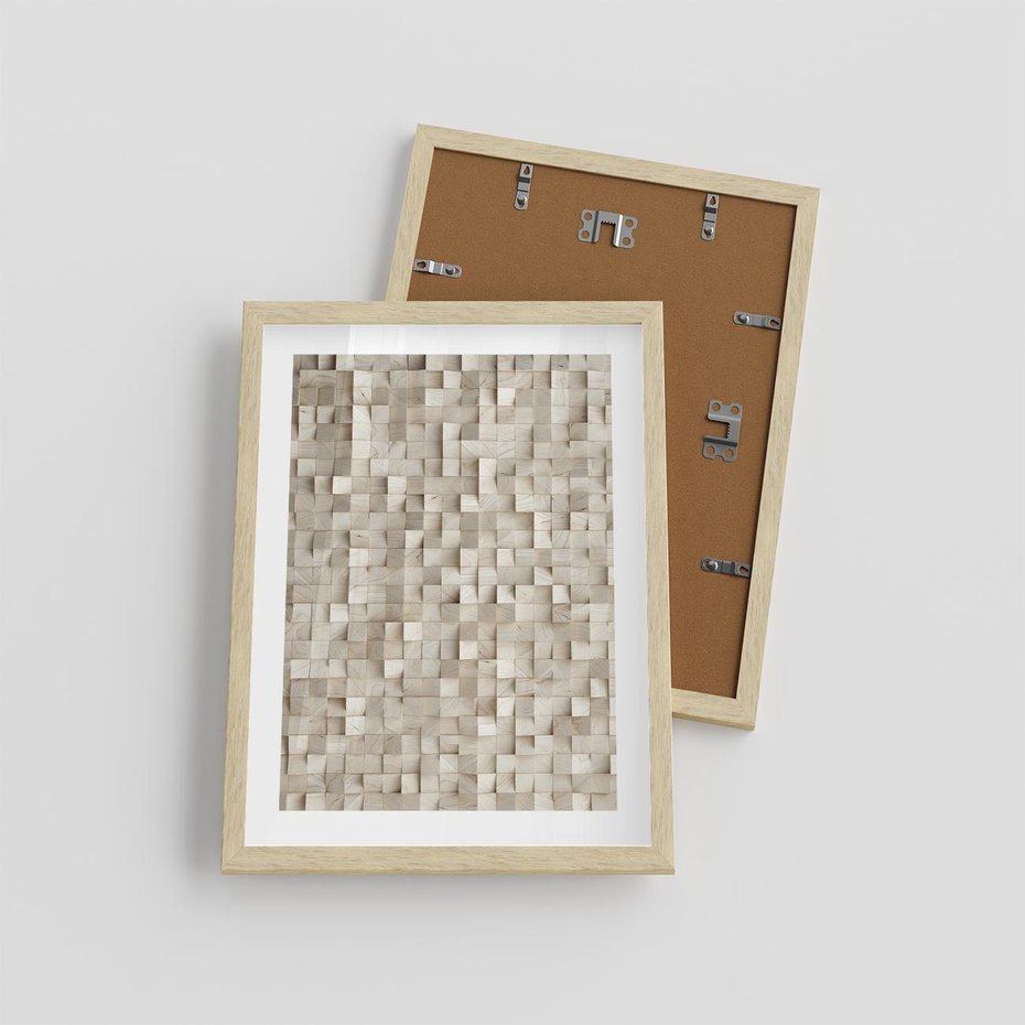 Plakat w ramie 30x40 - Geometryczne 3D: Abstrakcyjna Harmonia - geometryczne, 3D - rama drewno