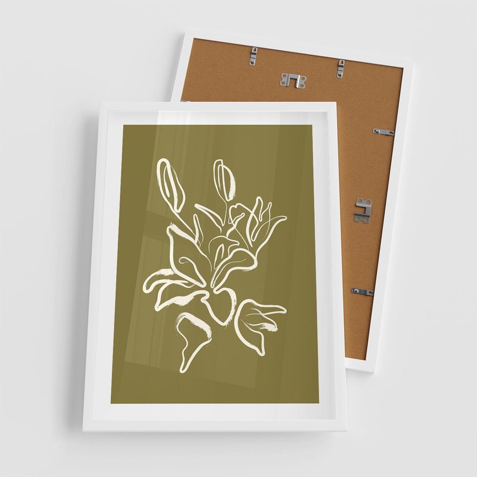 Plakat w ramie 50x70 - Przenikające Barwy - abstrakcyjna roślina, kwiaty - rama biała