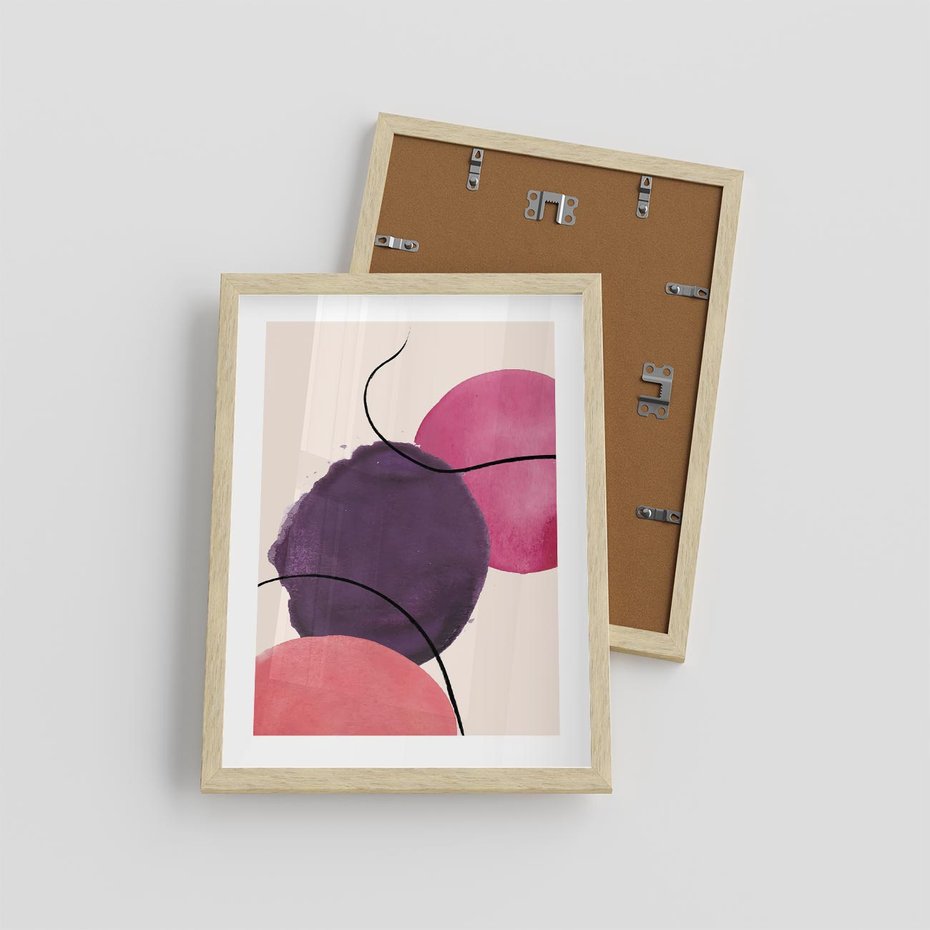 Plakat w ramie 30x40 - Migotliwe Widzenia - abstrakcyjne akwarelowe plamy, nieregularne linie - rama drewno