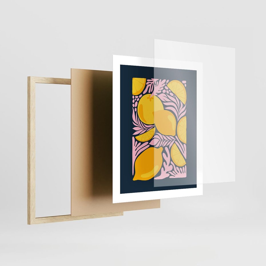 Plakat w ramie 40x50 - Kreatywne Rytmy - granatowe tło, nowoczesna kompozycja - rama drewno