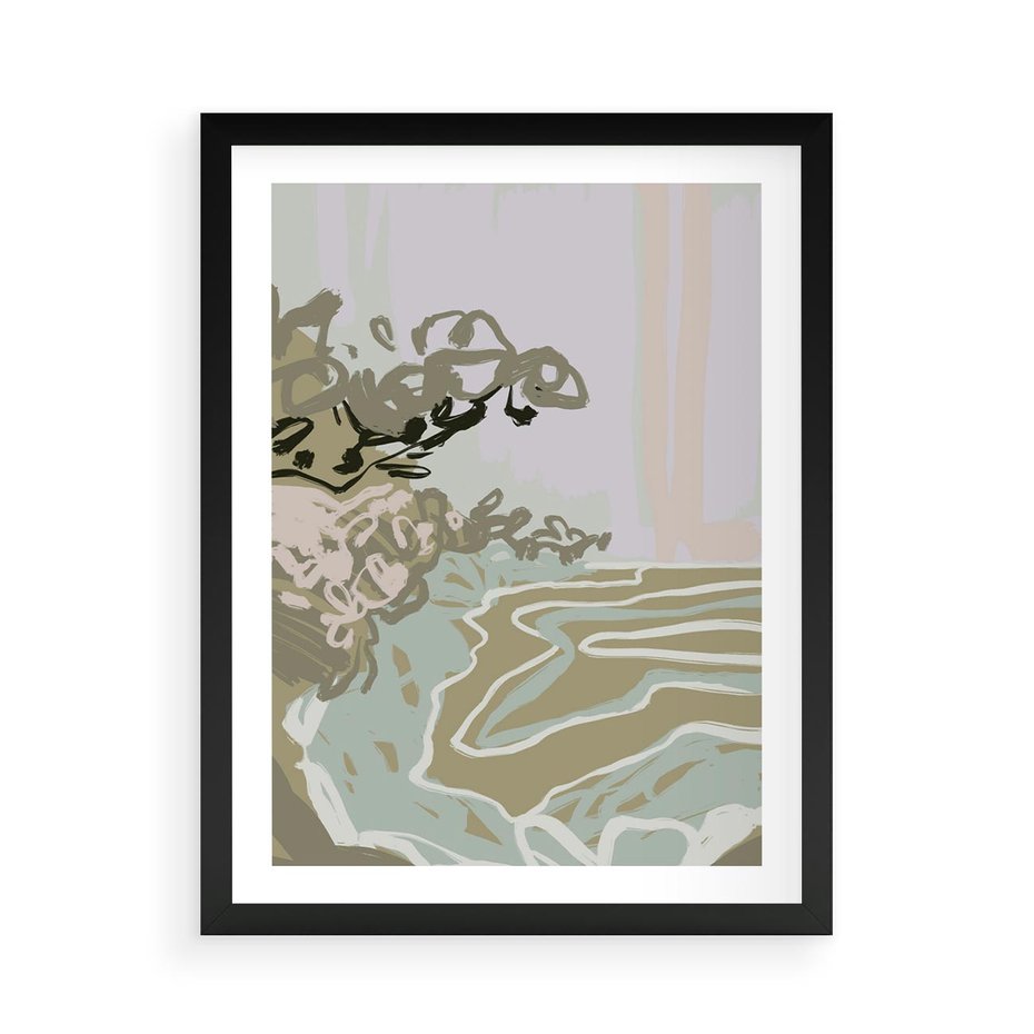 Plakat w ramie 50x70 - Wizja Przestrzeni - pastelowy krajobraz, nowoczesny plakat - rama czarna