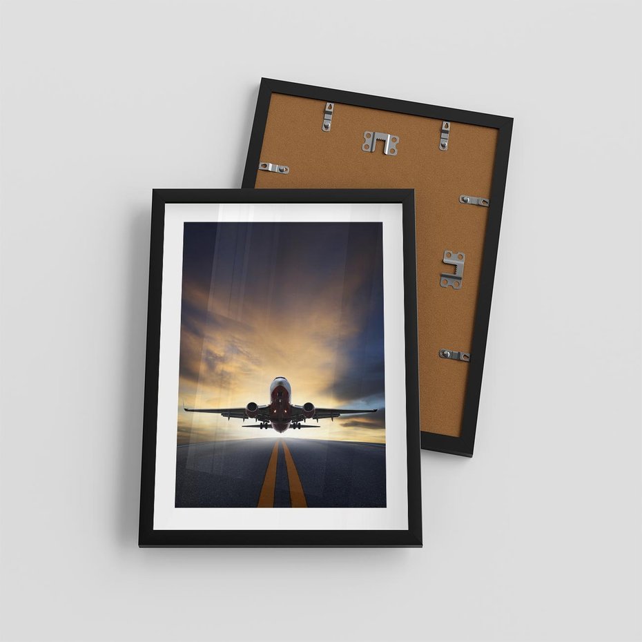 Plakat w ramie 30x40 - Podróż samolotem w pejzaż - samolot, podróż - rama czarna
