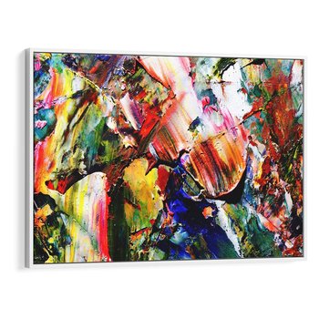 Obraz w ramie 70x50 - Szalejące ognie kolorów - abstrakcja, farby olejne - rama biała