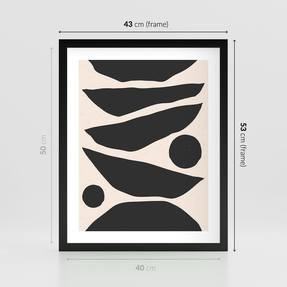 Plakat w ramie 40x50 - Modernistyczna Abstrakcja w Czerni i Bieli - abstrakcja, czarno biała grafika - rama czarna
